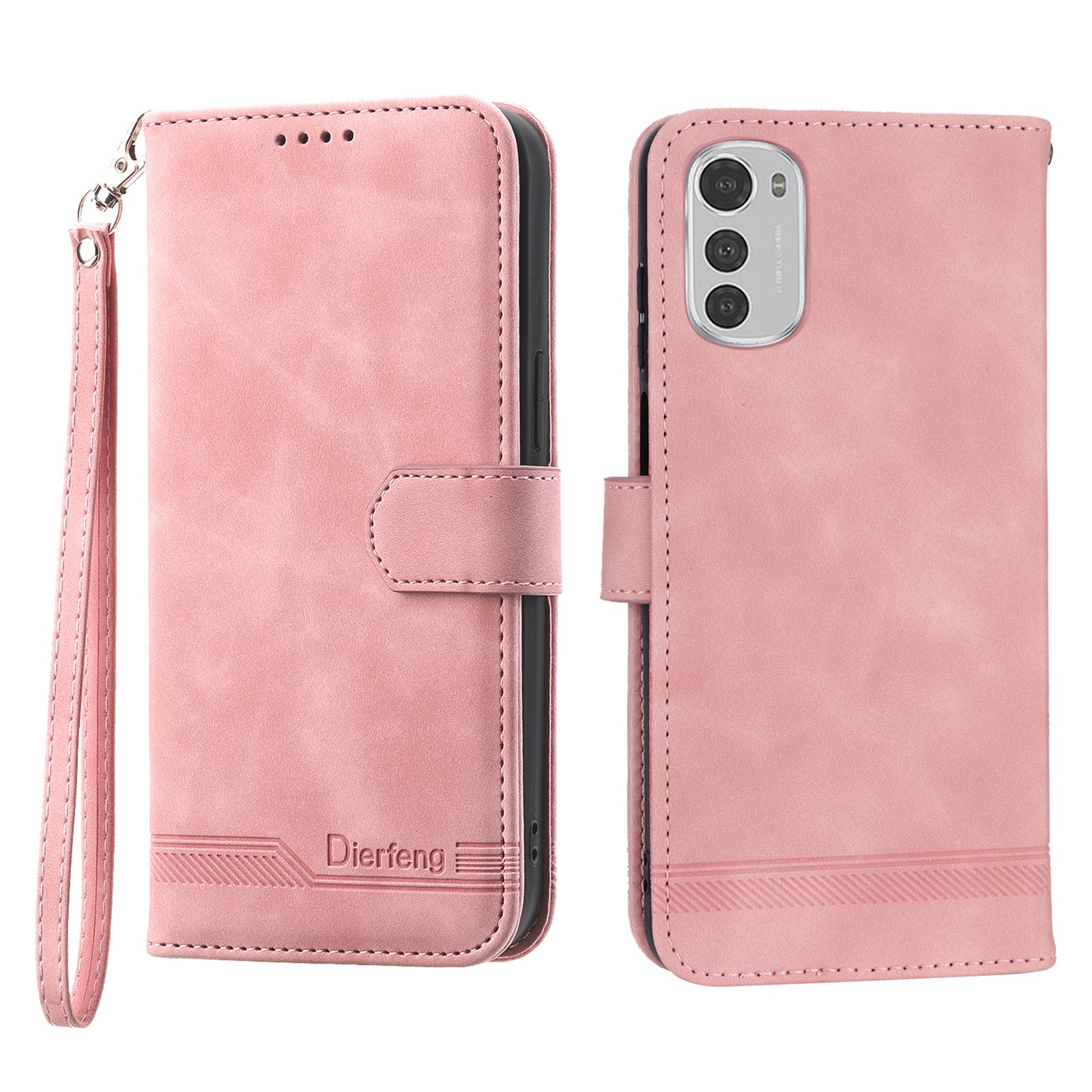 Kožené pouzdro DIERFENG DF-03 proti poškrábání pro Motorola Moto E32 4G Lines Kryt stojanu na peněženku na telefon s potiskem Kožené pouzdro DIERFENG DF-03 proti poškrábání pro Motorola Moto E32 4G Lines Kryt stojanu na peněženku na telefon s potiskem